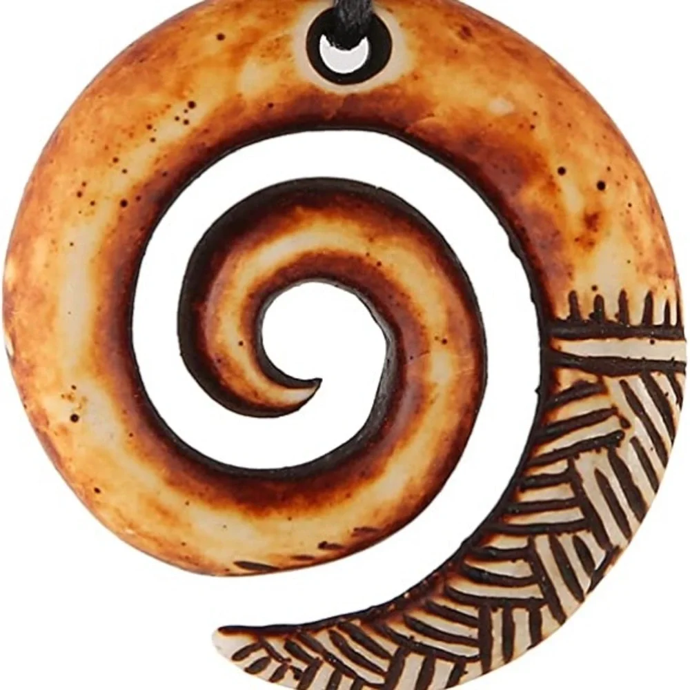 New Handmade Boho Hawaiian Tribal Engraved Spiral Helix Hook Pendant Necklace